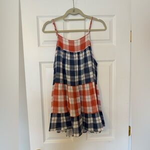 Impressions Plaid Tiered Sleeveless Top - Size Large